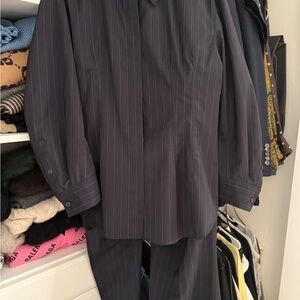 COS lightweight shirt- jacket/ pant set in Navy/ white pinstripes SZ 10